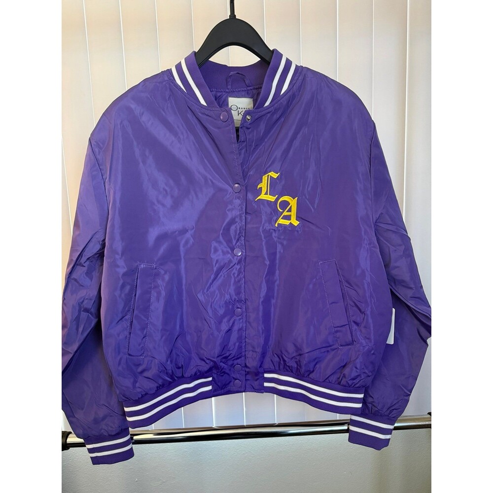 NWT Men’s Los Angeles LA Purple /Gold Satin Cropped Style Jacket Size Medium